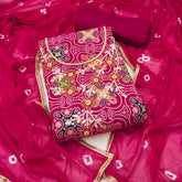Pink Cotton Unstitched suit With Bandhani print